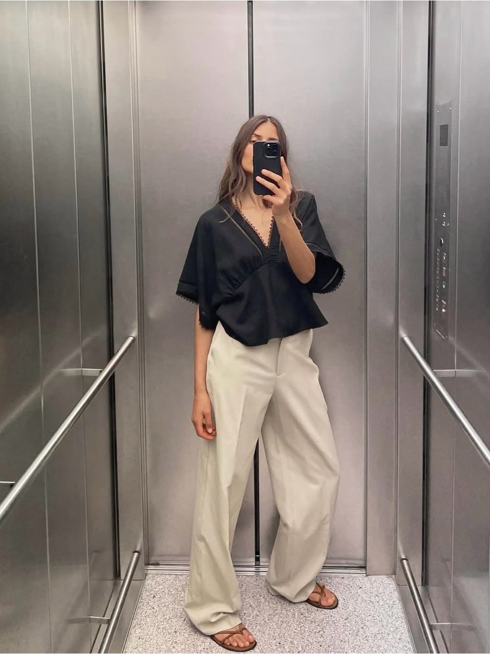 Zara black lace trim kimono top
